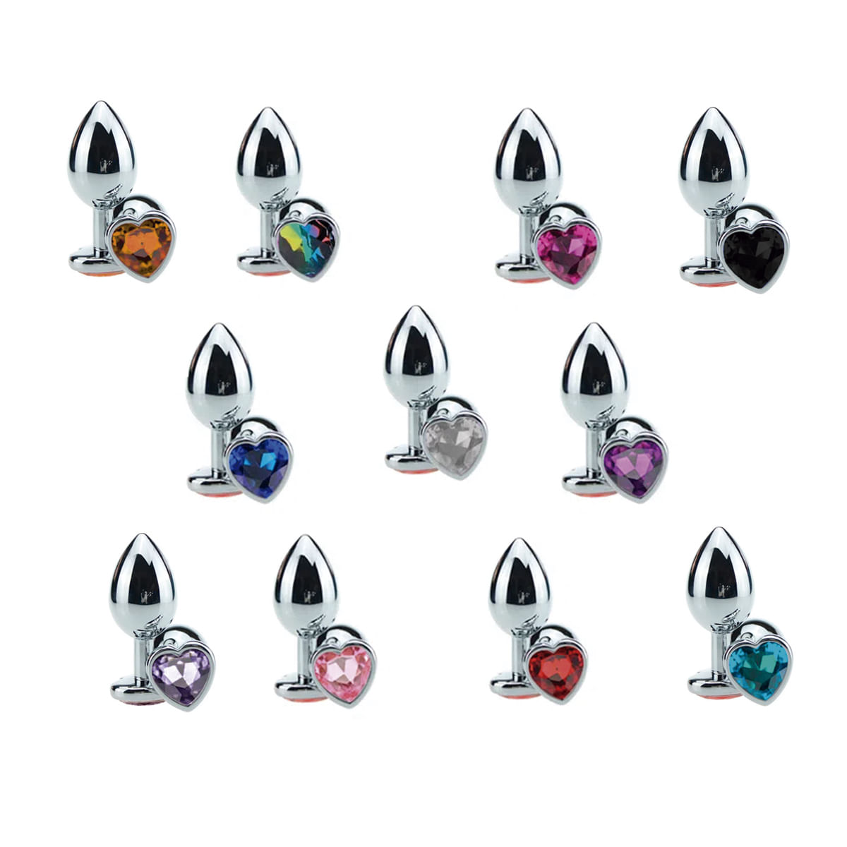 Plug Anal em Alumínio, Base em Formato de Coração com Pedra ColoridaMiss Collection