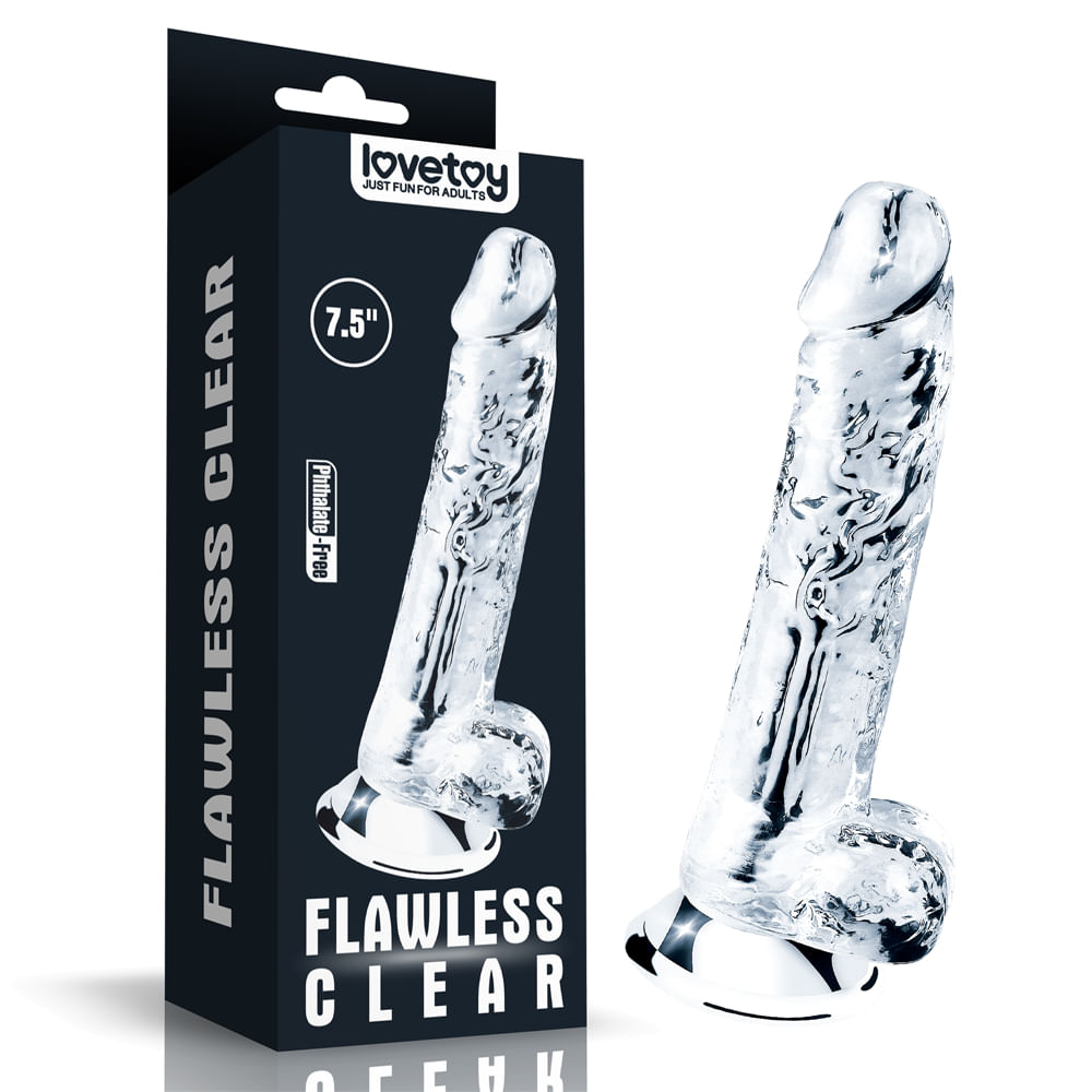 Lovetoy Flawless Clear Pênis Realístico com Escroto e Ventosa em Jelly 19x3,5cm Vip Mix