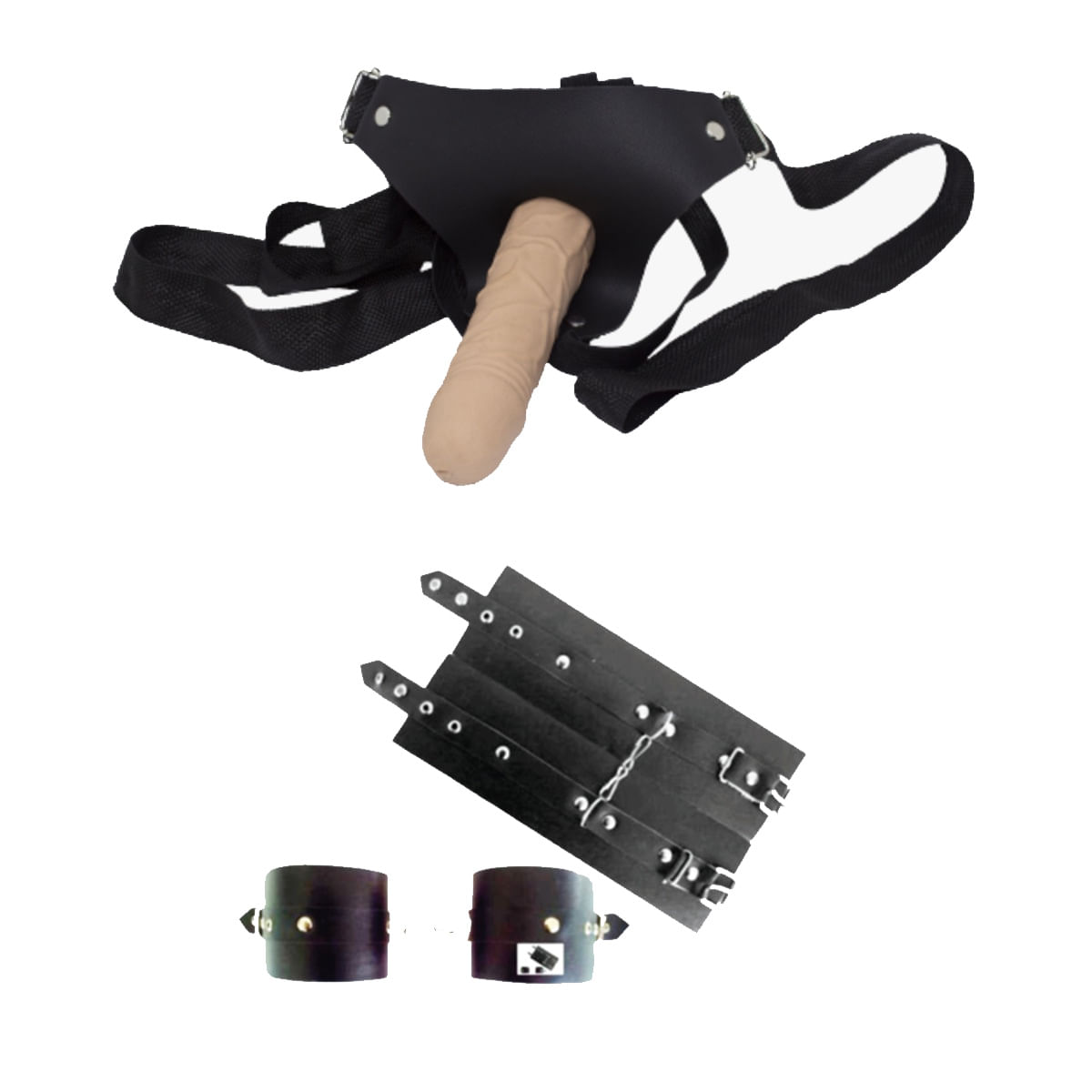 Kit Autoritária Algema e Cinta com Prótese 14x3,5 cm Garji Kit Autoritária Algema e Cinta com Prótese 14x3,5 cm Garji
