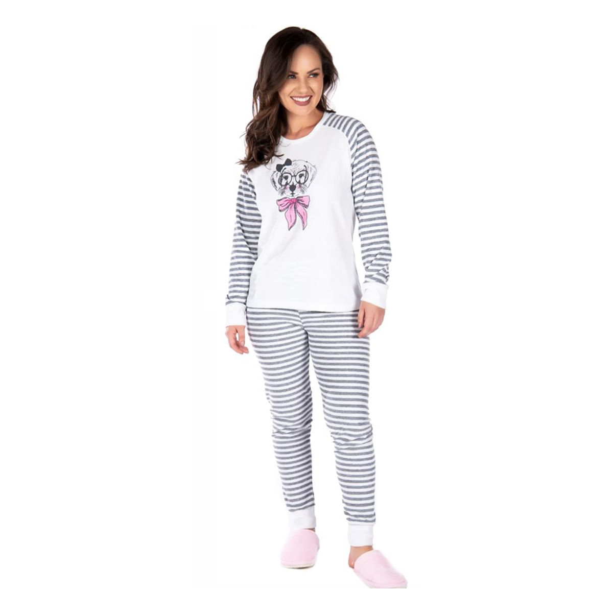 Pijama Plush Happy com Manga Longa e Calça Coleção Inverno Victory