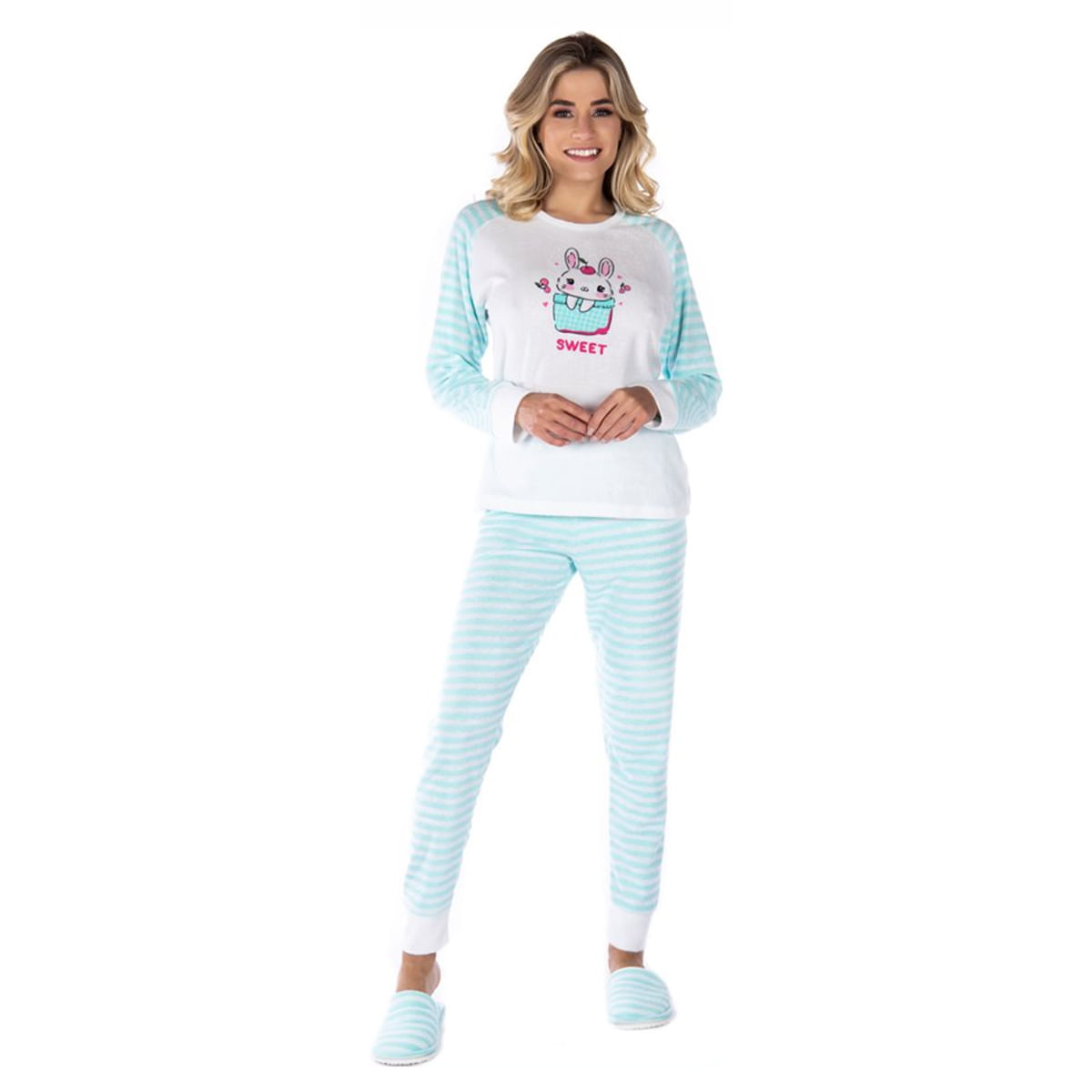 Pijama Plush Happy com Manga Longa e Calça Coleção Inverno Victory