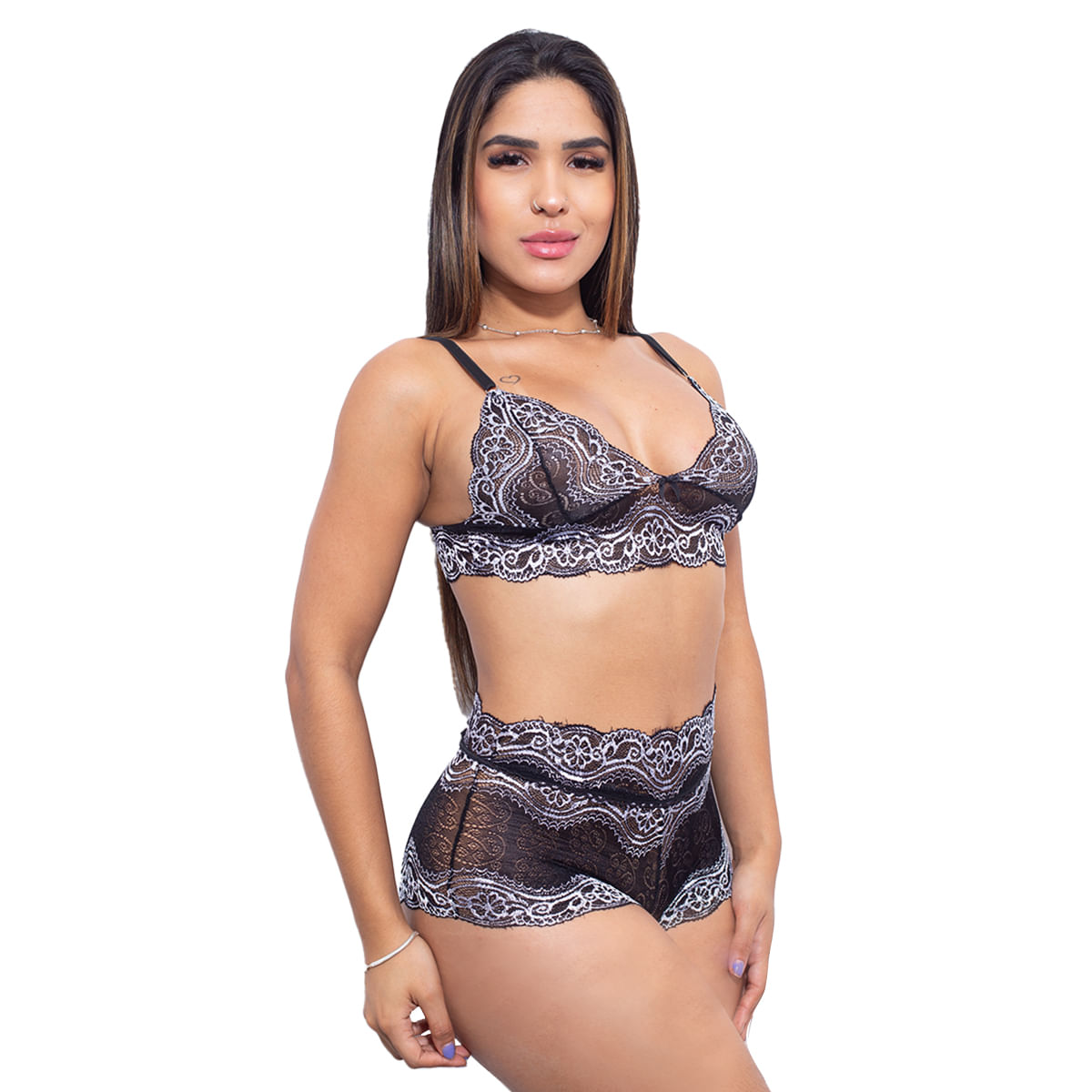 Conjunto Rendado sem Bojo e com Calcinha Lacradora Hot Love