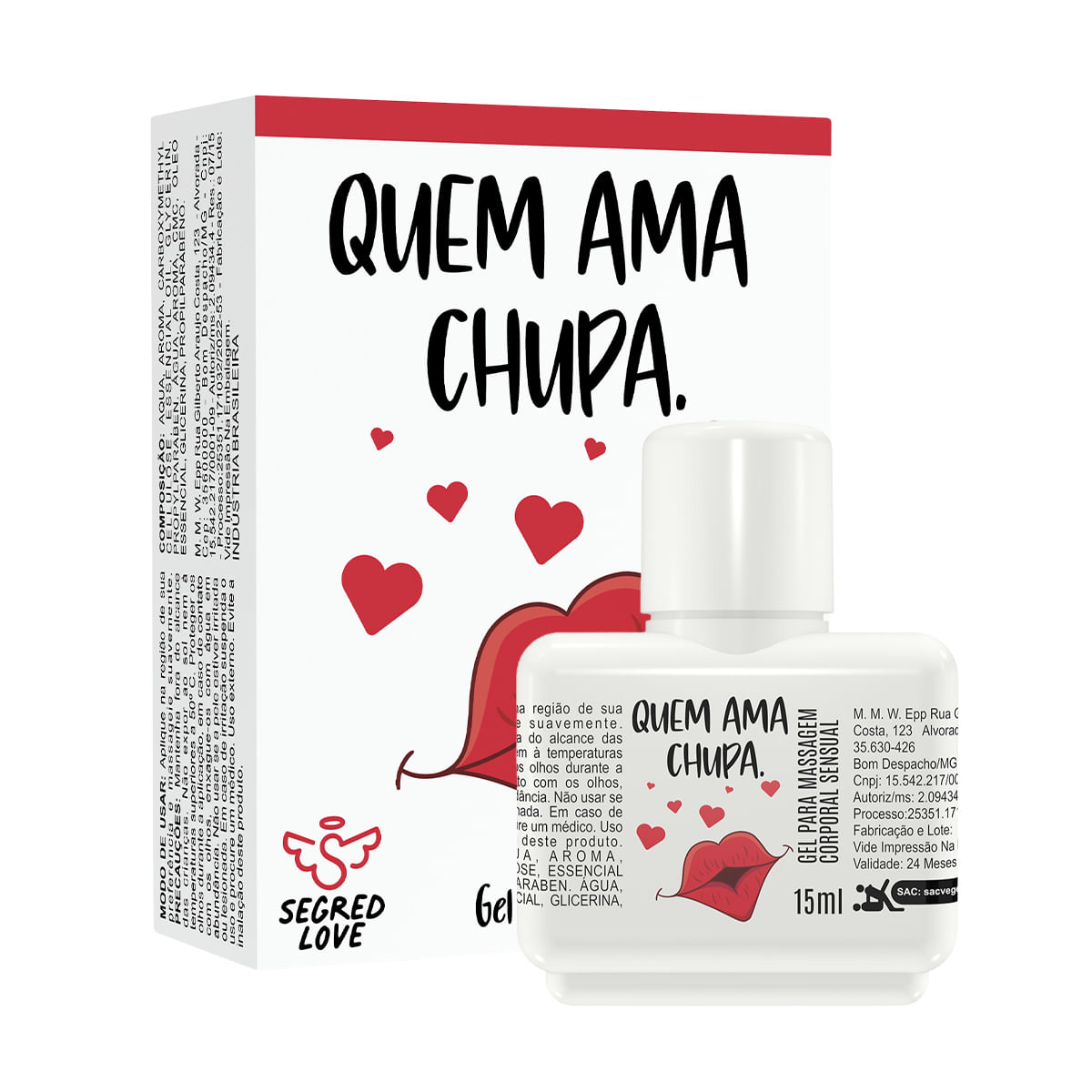 Quem Ama Chupa Lubrificante Beijável com Tatuagem Temporária 15ml Segred Love Quem Ama Chupa Lubrificante Beijável com Tatuagem Temporária 15ml Segred Love