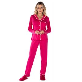 Pijama Americano Meia Malha Feminino com Manga Longa e Calça Coleção Inverno Victory