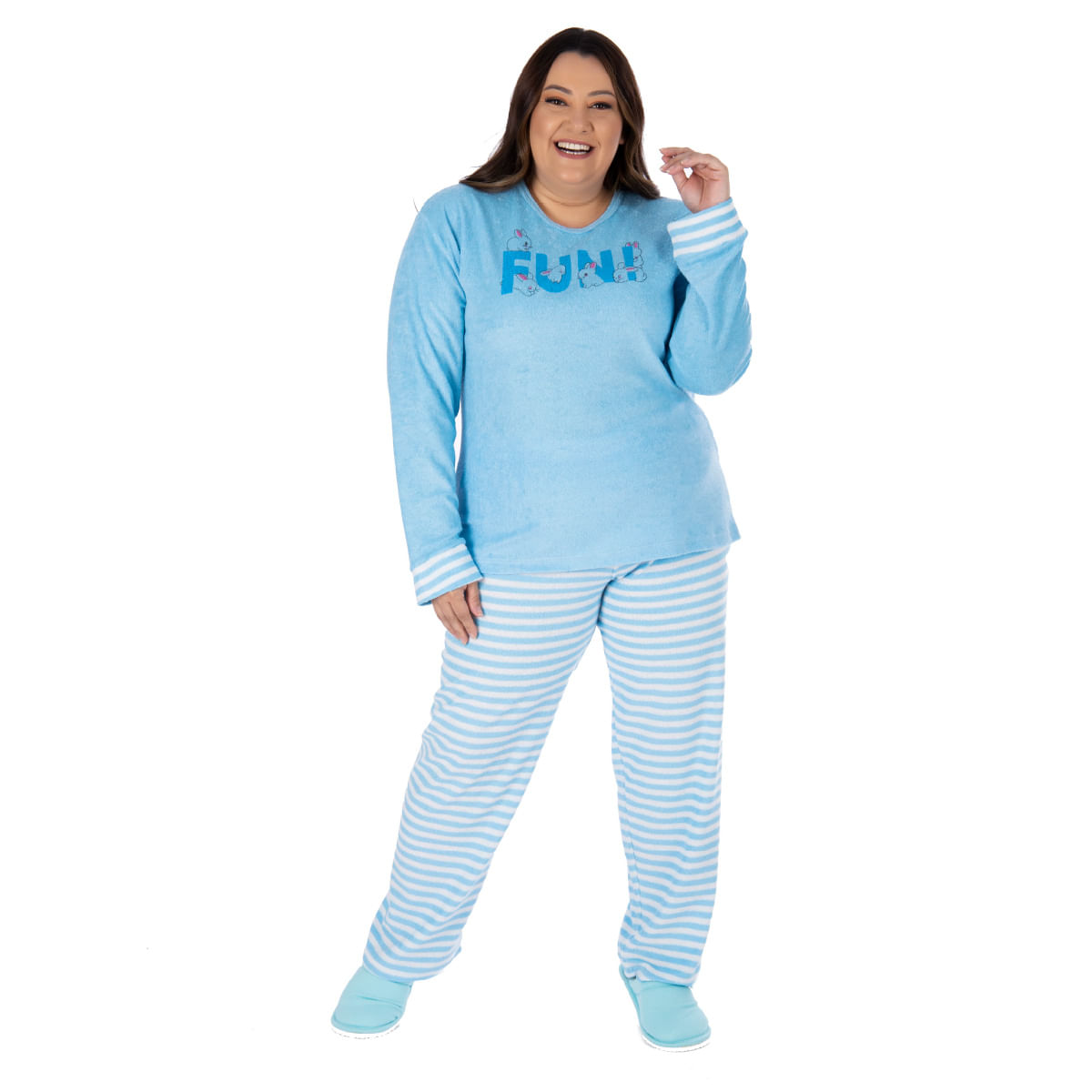Pijama Sophia Plush Plus Size Feminino com Manga Longa e Calça Coleção Inverno Victory