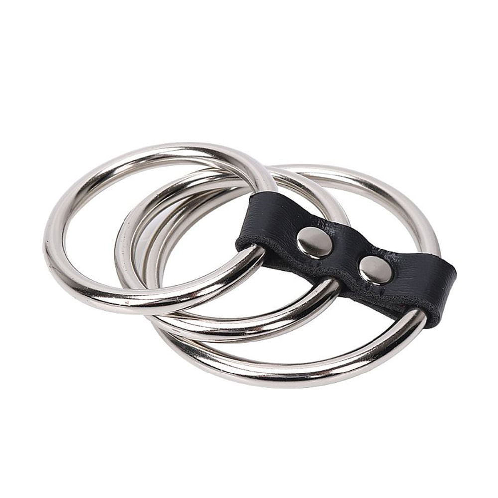 Anel Peniano Triplo em Metal com Tira em Couro Sintético Sexy Import Anel Peniano Triplo em Metal com Tira em Couro Sintético Sexy Import