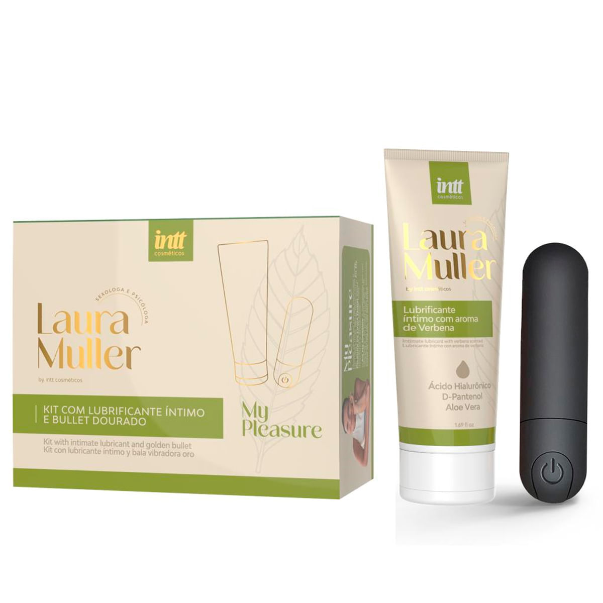 Kit Lubrificante Íntimo e Bullet My Pleasure com 10 Modos de Vibrações Linha Laura Muller Intt Kit Lubrificante Íntimo e Bullet My Pleasure com 10 Modos de Vibrações Linha Laura Muller Intt