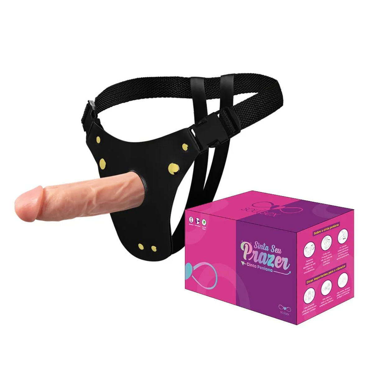 Cinta Peniana em Couro Sintético com Prótese Pênis Realístico 16,5x4,5cm Soulsex
