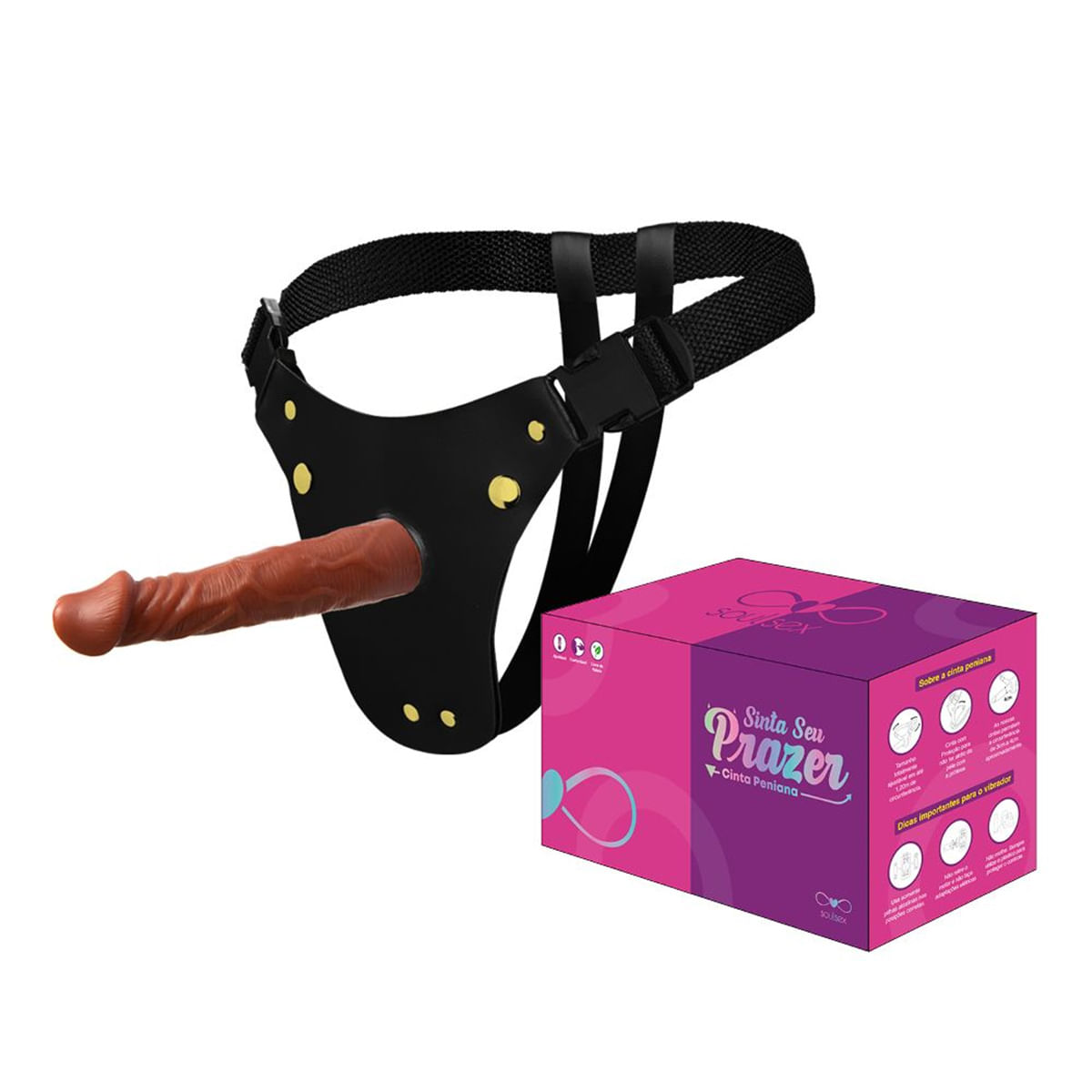 Cinta Peniana em Couro Sintético com Prótese Pênis Realístico 19x4cm Soulsex