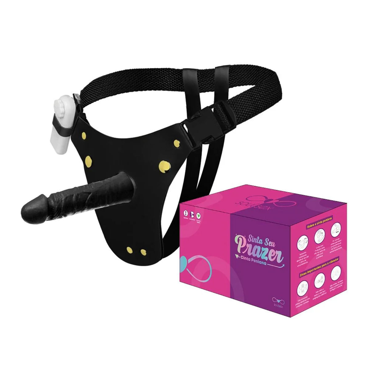 Cinta Peniana Couro com Prótese Realística com Vibro 16X4cm Soulsex