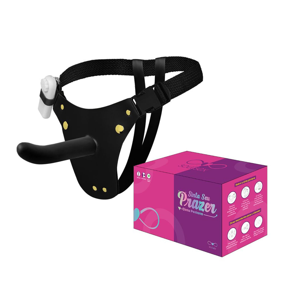 Cinta Peniana com Prótese Ponto G e Vibro 15,5x4 cm Soulsex