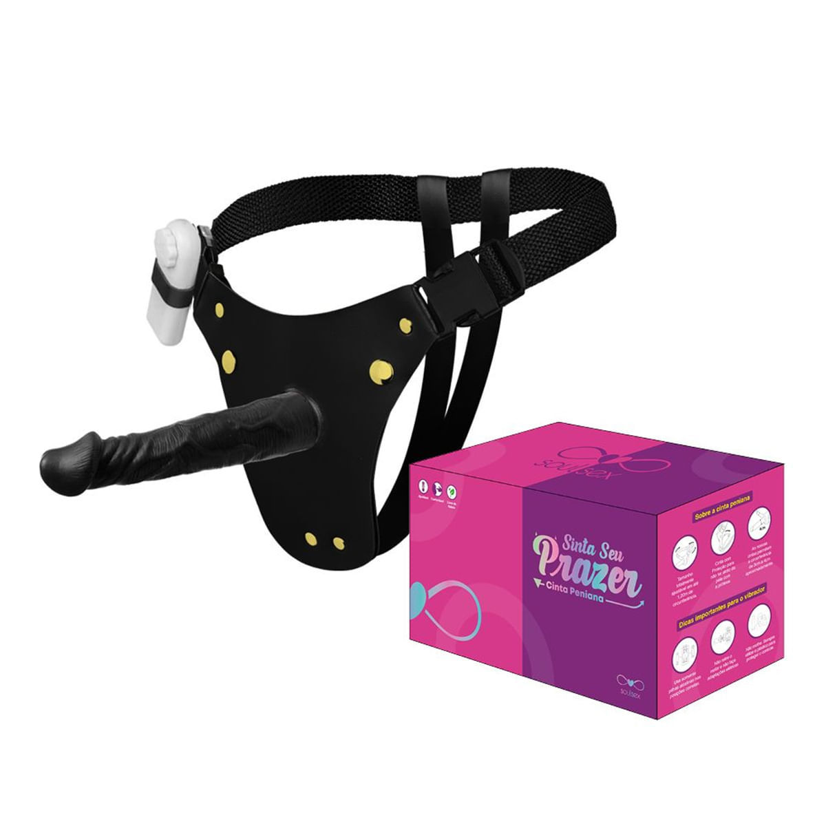 Cinta Peniana Couro Prótese Realística com Vibro 19X4cm Soulsex
