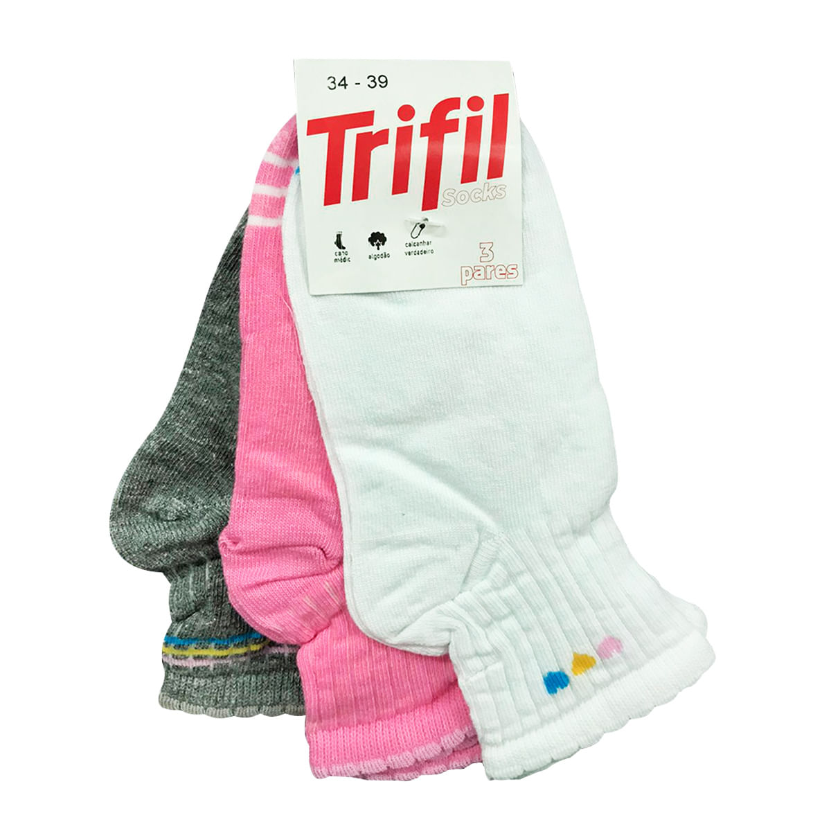 Kit Meia Feminina Cano Médio 5I Casual Estampada com 3 unidades Trifil Socks