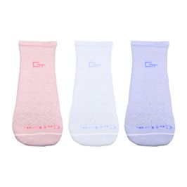 Kit Meia Sapatilha Feminina Rosa, Azul e Branca com 3 Unidades Cotton