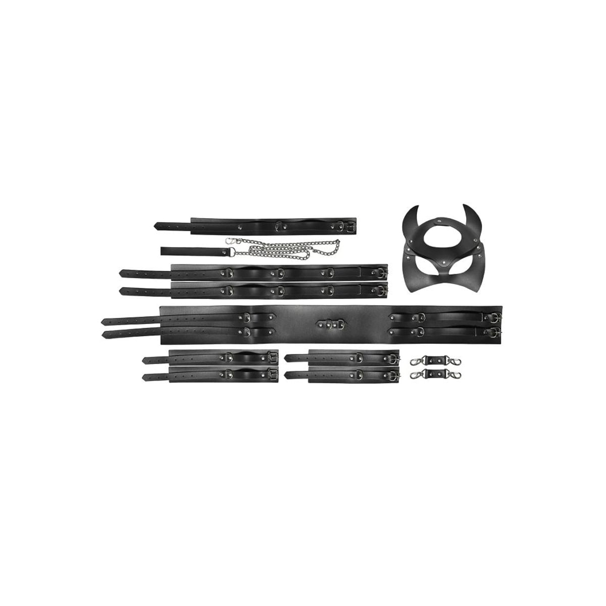 Kit Creta Máscara, Algemas, Coleira, Tornozeleira, Restritor de Coxa e Harness Dominatrixxx Kit Creta Máscara, Algemas, Coleira, Tornozeleira, Restritor de Coxa e Harness Dominatrixxx