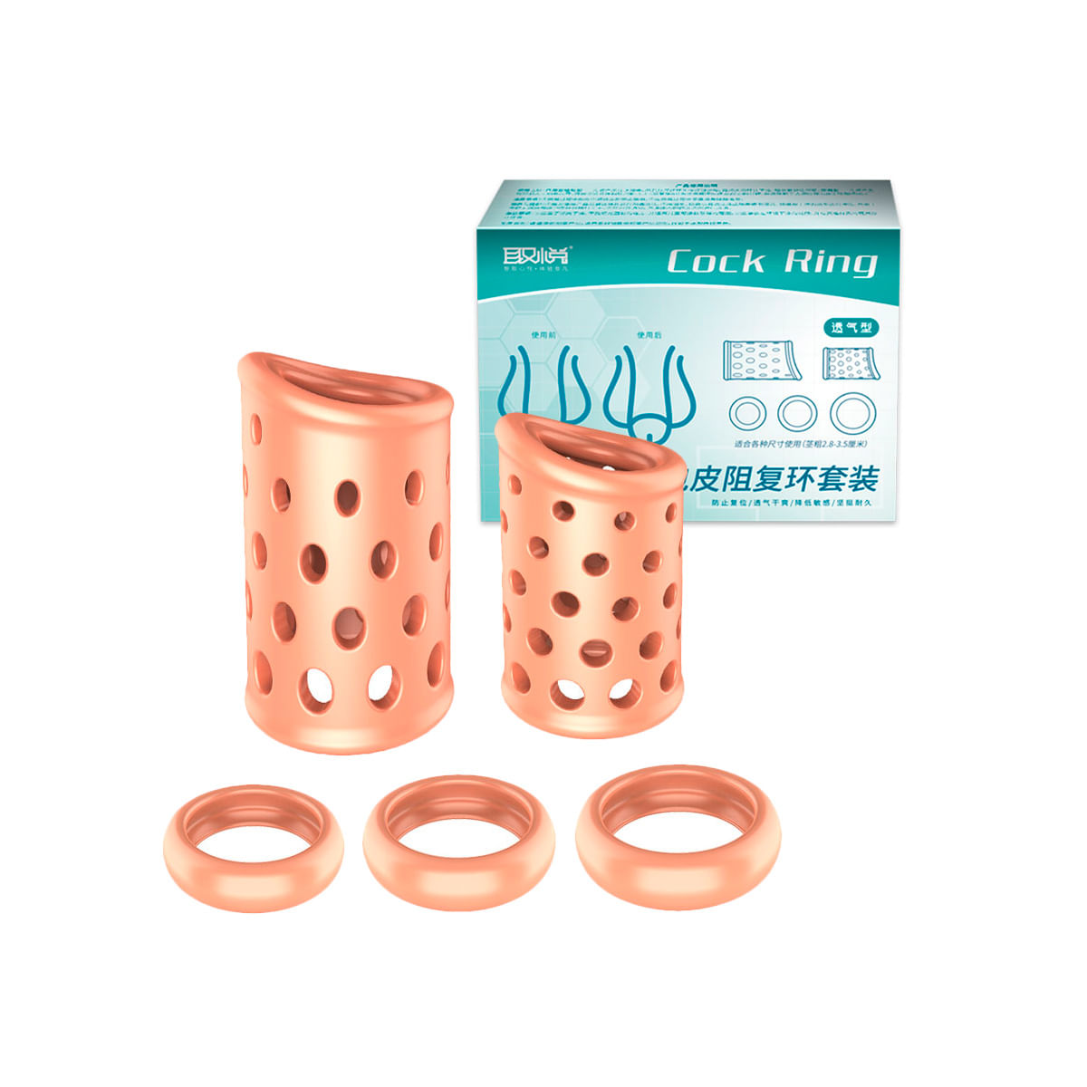 Cock Ring Kit com 5 Anéis Penianos Air Hole Adão e Eva