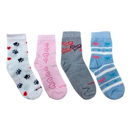 Kit Meia Soquete Feminina Rosa Branca, Cinza e Azul com 4 Unidades Cotton