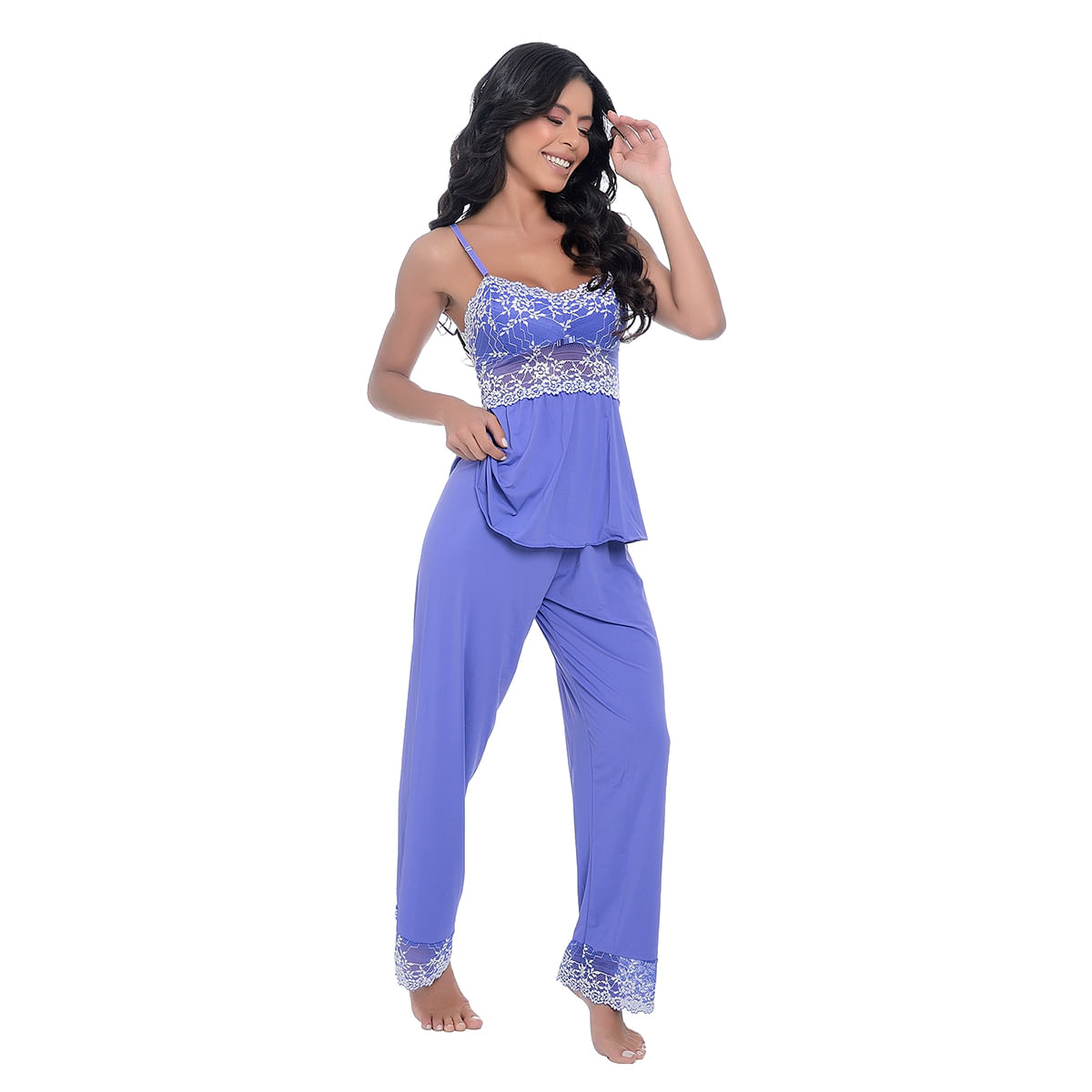 Pijama Bicolor com Calça e Detalhes em Renda Meu Mundo M