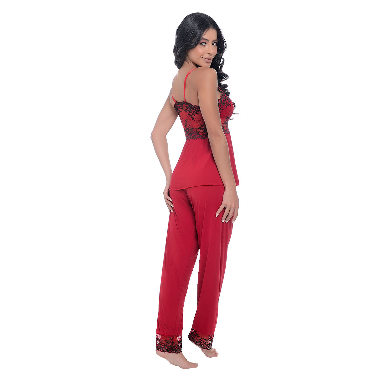Pijama Bicolor com Calça e Detalhes em Renda Meu Mundo M