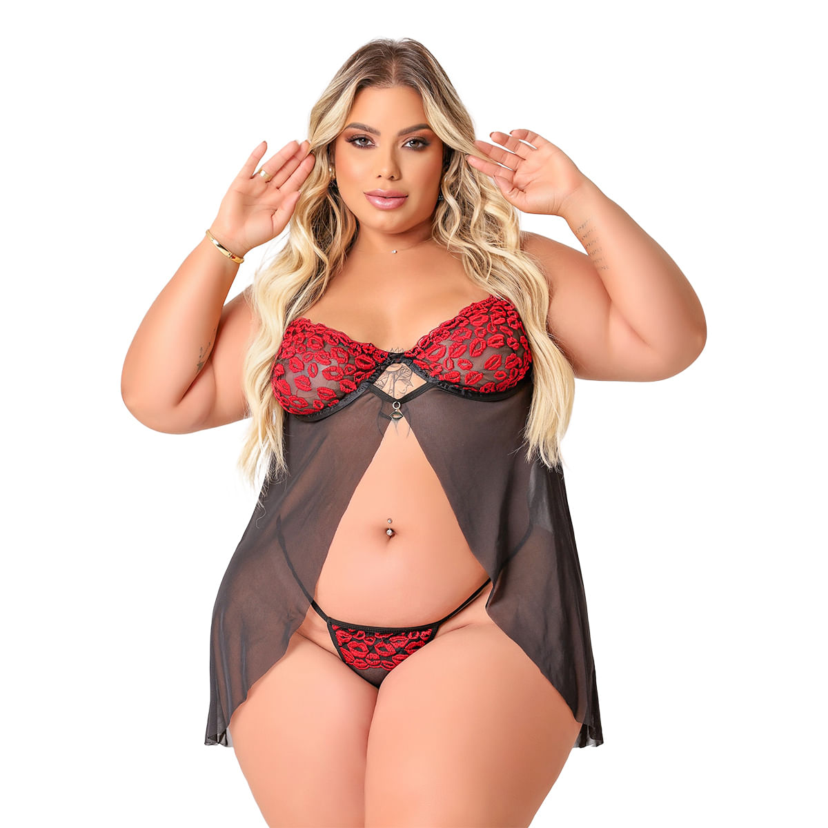 Camisola Beijo Plus em Tule com Detalhes em Renda Tallyta Moda Apimentada Camisola Beijo Plus em Tule com Detalhes em Renda Tallyta Moda Apimentada