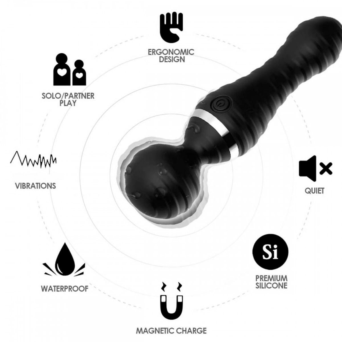 Vibrador Varinha Mágica com 9 Modos de Vibração e Texturas Vip Mix