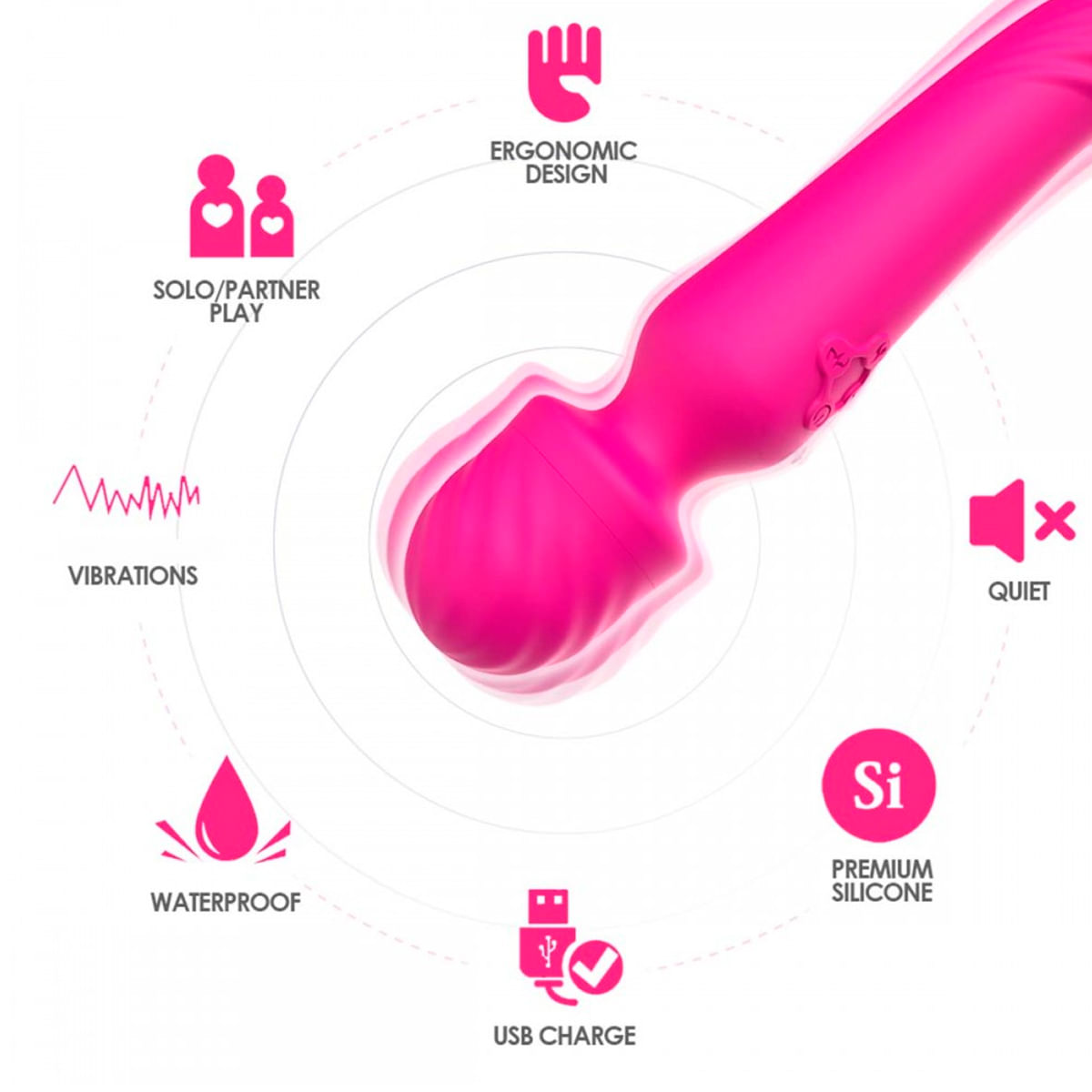 Vibrador Varinha Mágica Duplo com 9 Modos de Vibração e Aquecimento Vip Mix