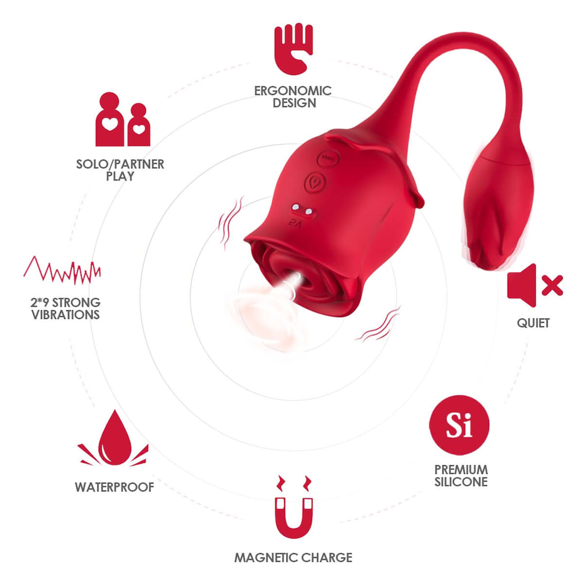 Vibrador Duplo Flexível Formato de Rosa Vip Mix