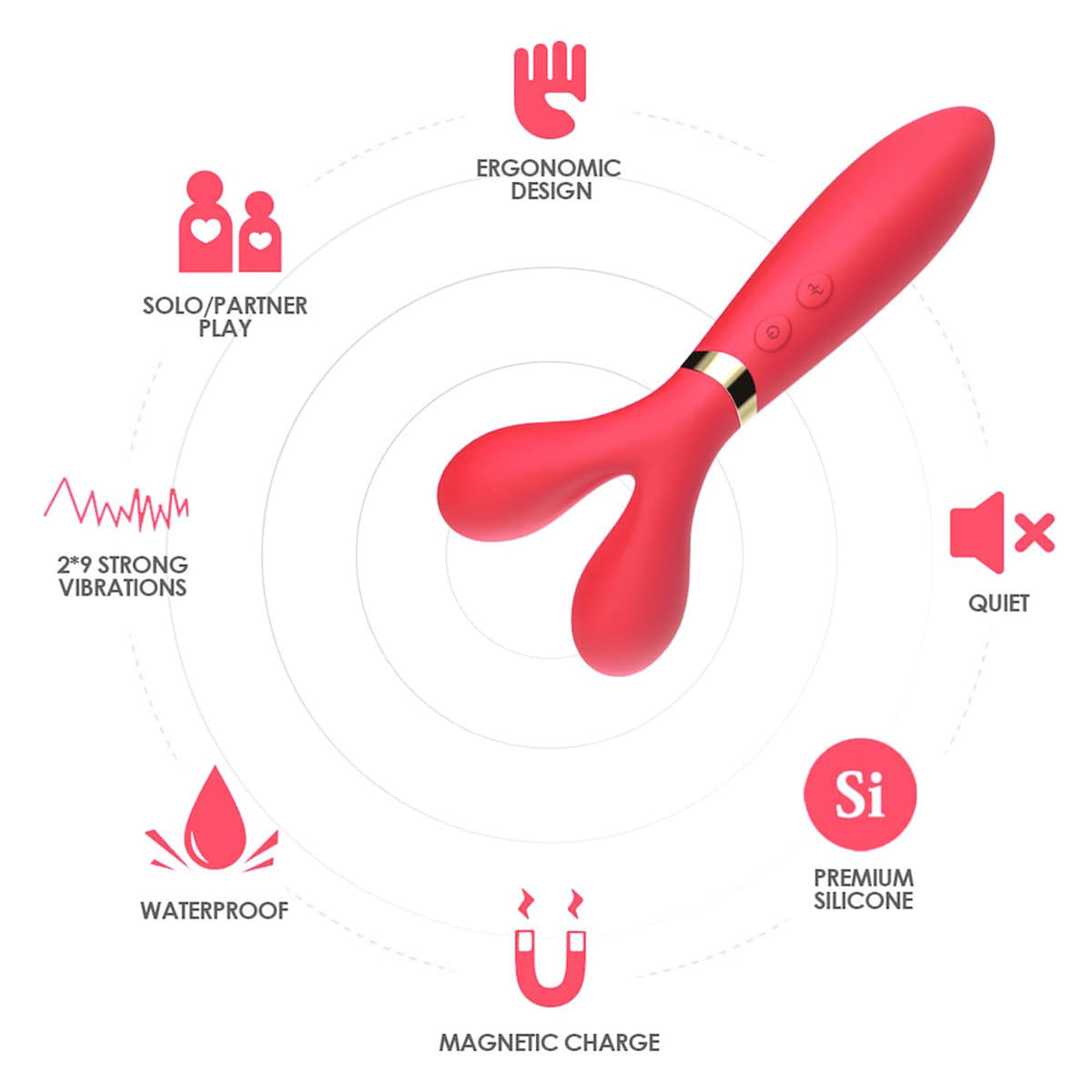 Vibrador Duplo com 9 Modos de Vibração e Pulsação Vip Mix