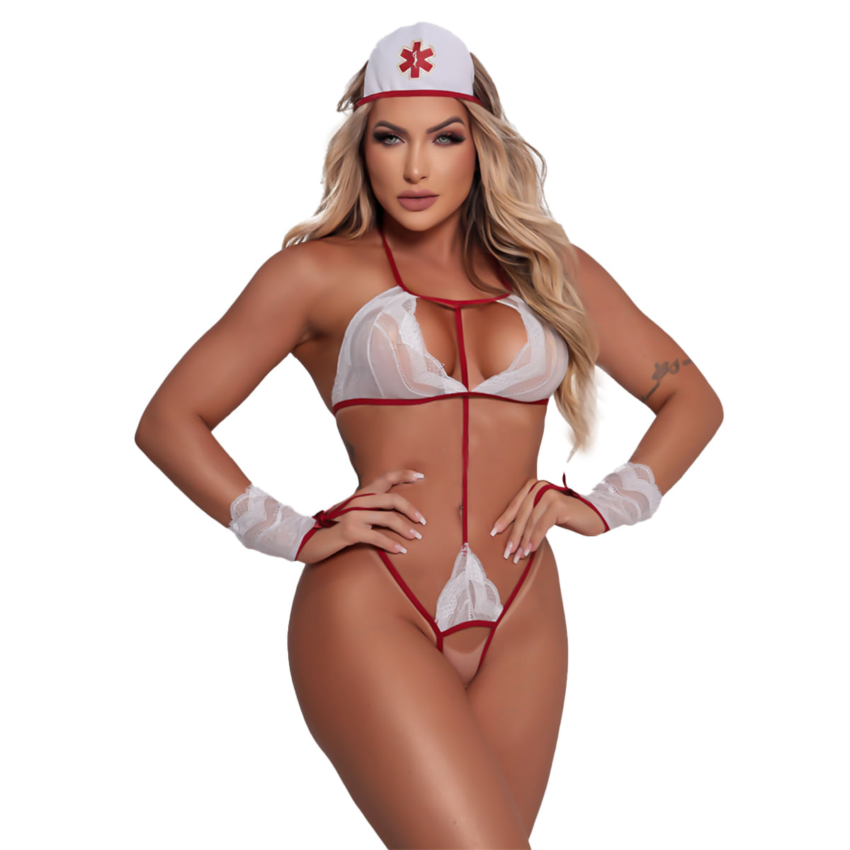 Body Bombeira em Tule e Com Luva Tallyta Moda Apimentada Body Bombeira em Tule e Com Luva Tallyta Moda Apimentada