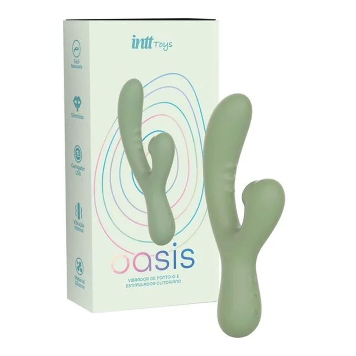 Oasis Vibrador Ponto G com Estimulador Clitoriano e 10 Modos de Vibração Linha Wellness Intt