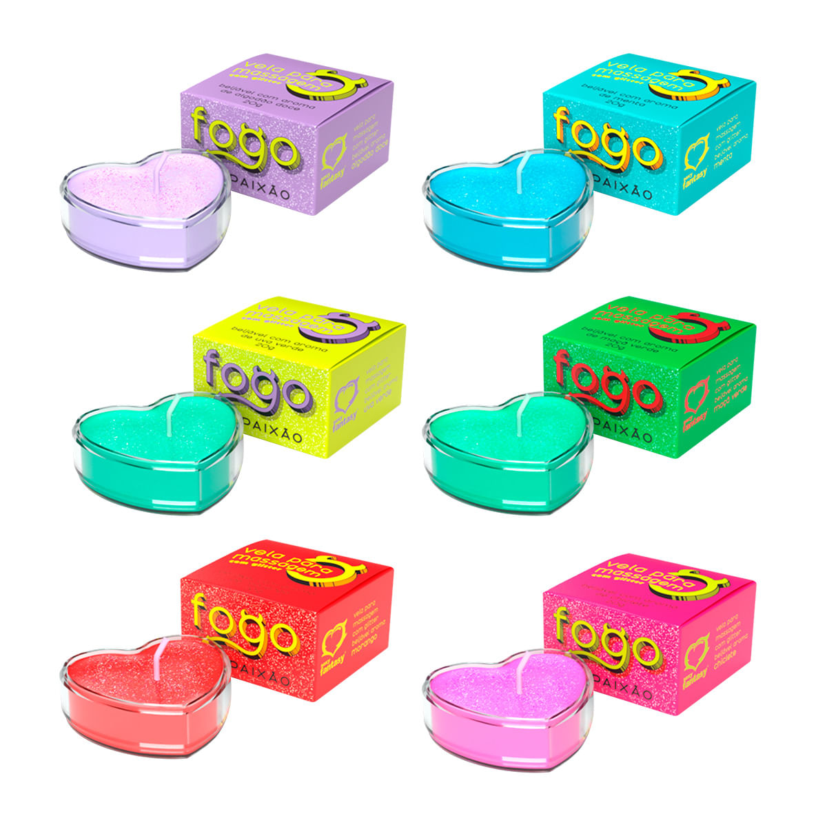 Fogo da Paixão Vela de Massagem Beijável com Glitter 20g Sexy Fantasy