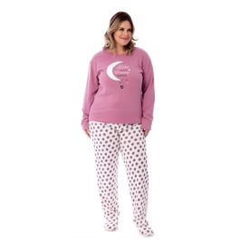 Pijama Tradicional Plus Size Feminino com Manga Longa e Calça Coleção Inverno Victory