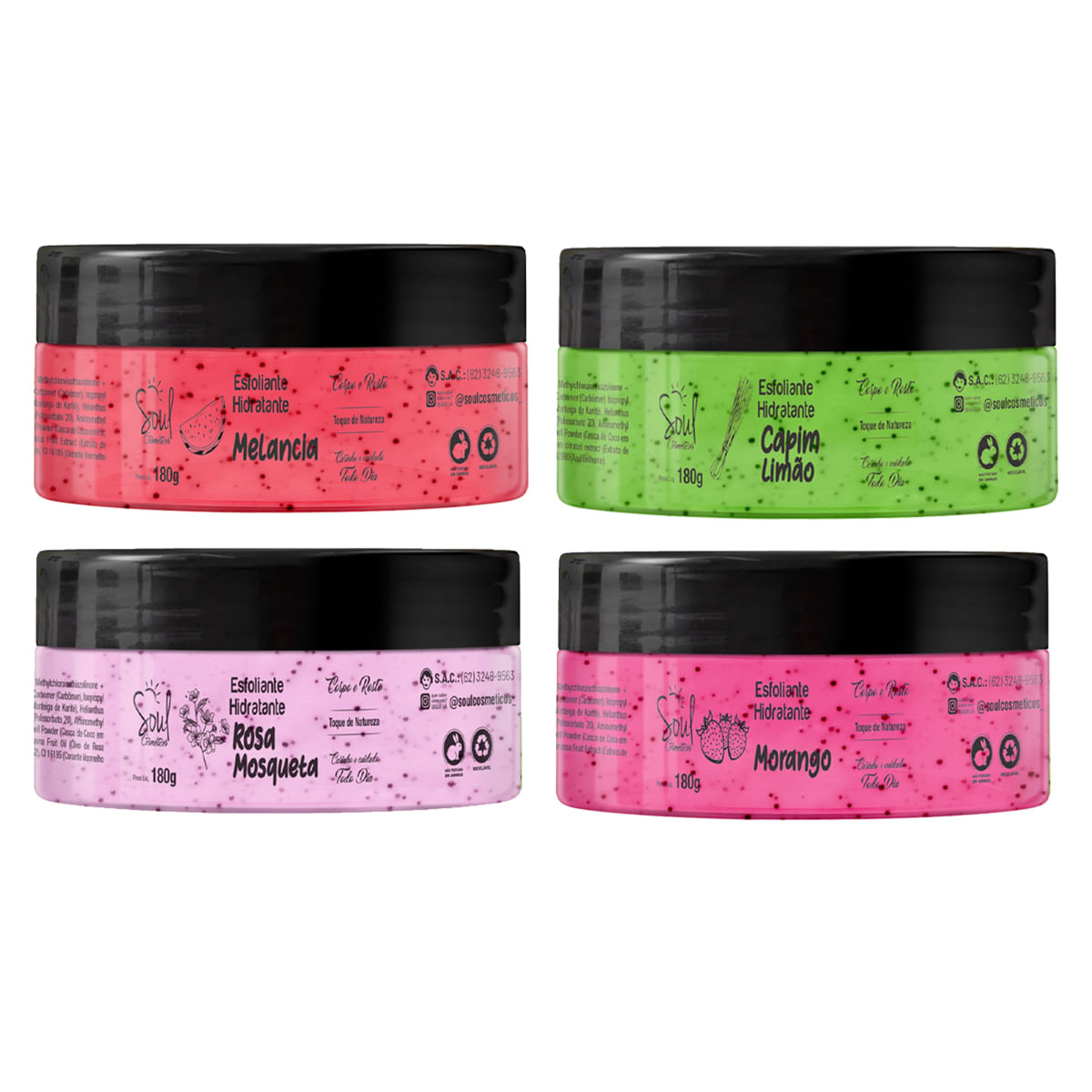 Hidratante Esfoliante Rosto e Corpo de Morango 180g Soul Cosméticos