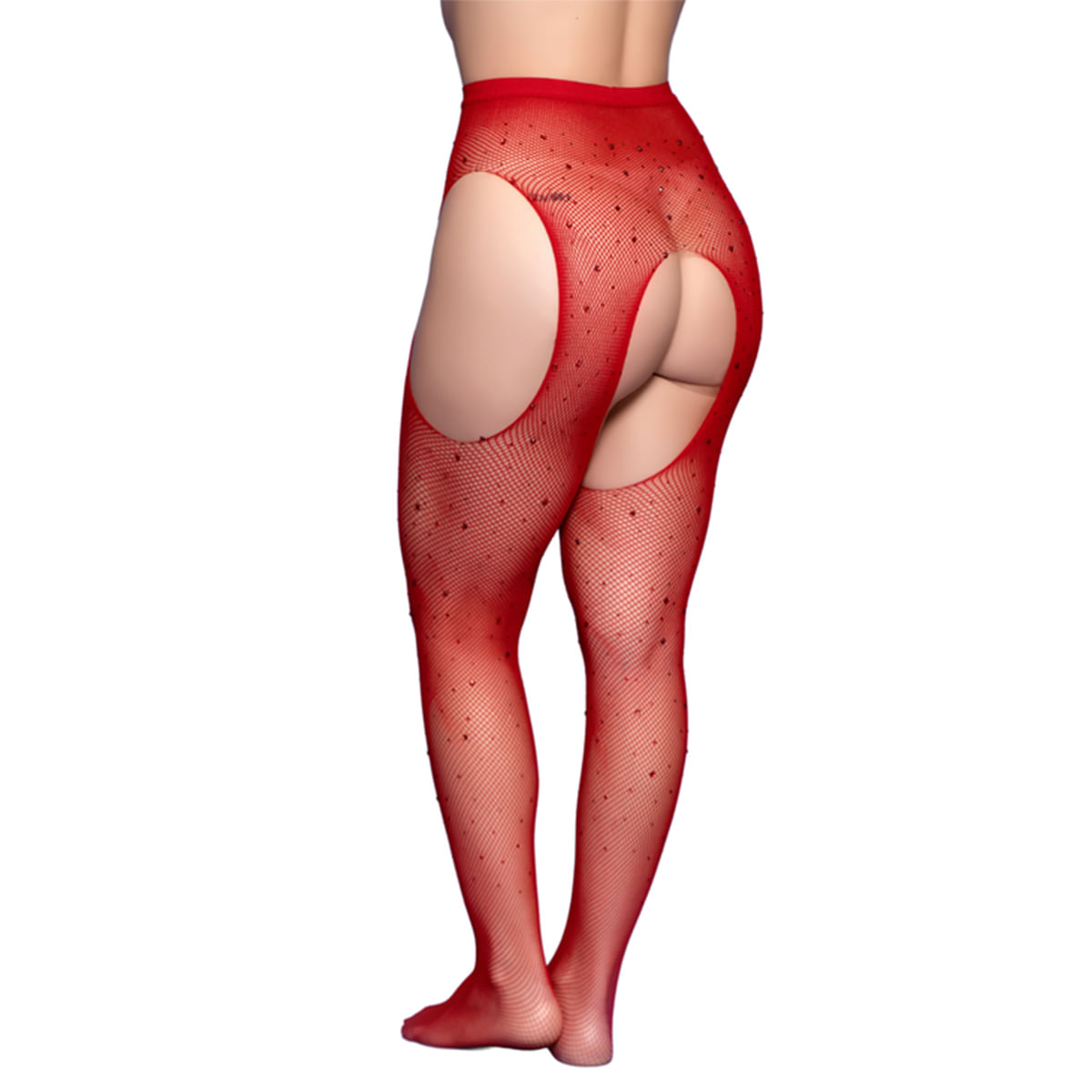 Meia Calça com Strass e Abertura Vermelha