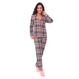 Pijama Print Americano Canelado Feminino com Manga Longa e Calça Coleção Inverno Victory