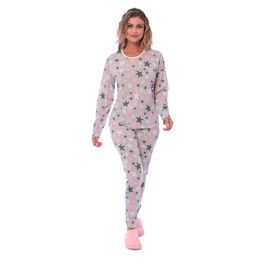 Pijama Aconchego Feminino Viscolycra com Manga Longa e Calça Estampada Victory