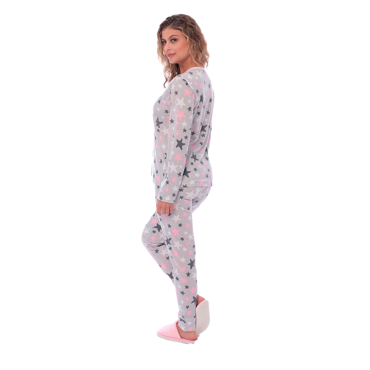 Pijama Aconchego Feminino Viscolycra com Manga Longa e Calça Estampada Victory