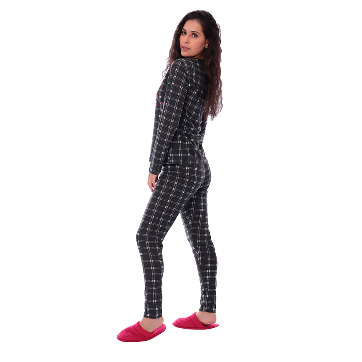 Pijama Aconchego Feminino Viscolycra com Manga Longa e Calça Estampada Victory