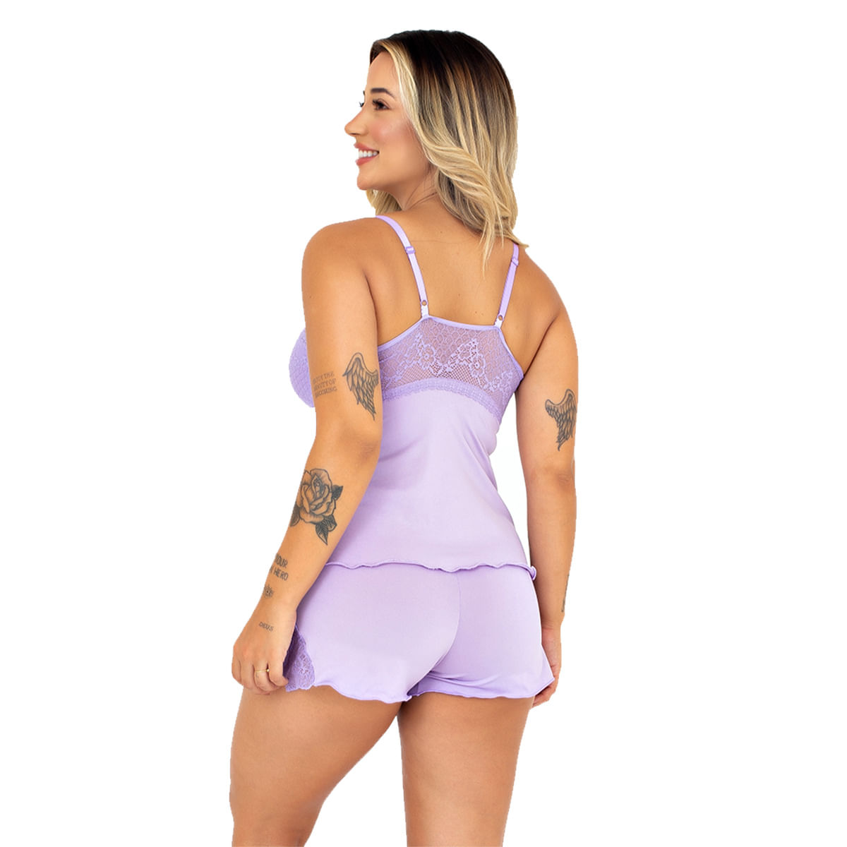 Baby Doll Liso Melinda com Biju e Detalhes em Renda Patitex