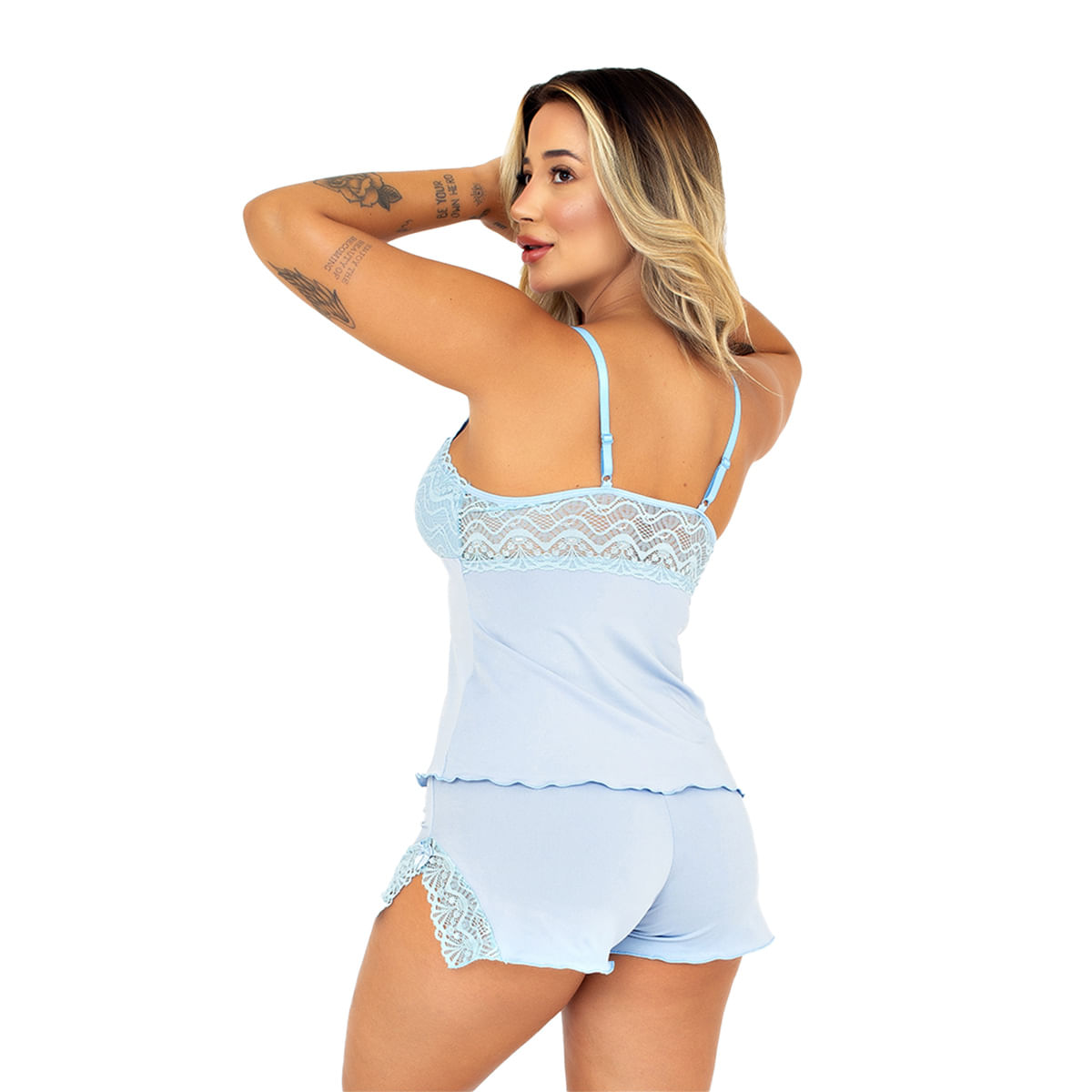 Baby Doll Liso Melinda com Biju e Detalhes em Renda Patitex