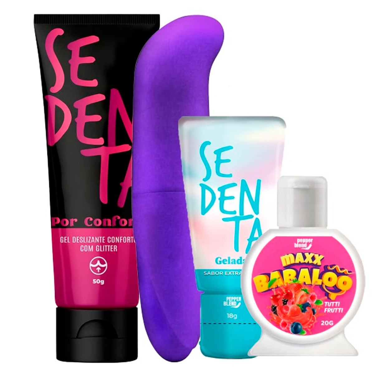 Kit Erótico com Sedenta Por Conforto, Vibrador Ponto G, Sedenta Gelada e Maxx Babaloo