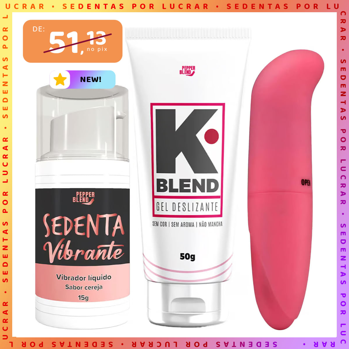Kit Erótico com Sedenta Vibrante, K-Blend Ice e Vibrador Ponto G