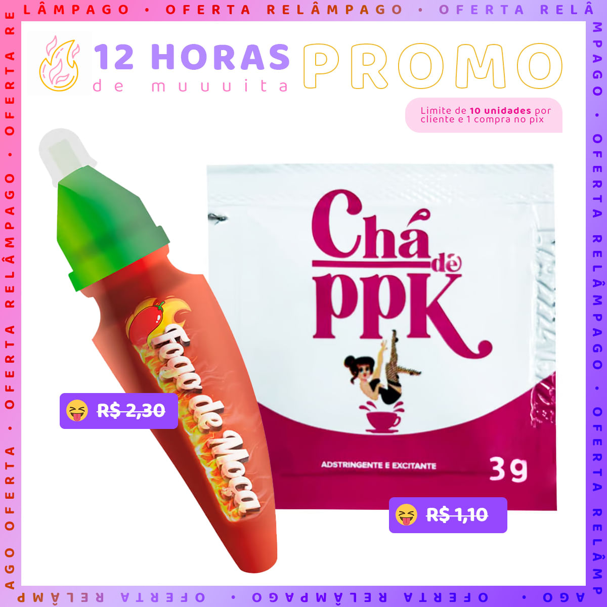 Kit Erótico com Caneta Fogo de Moça e Sache Chá de PPK