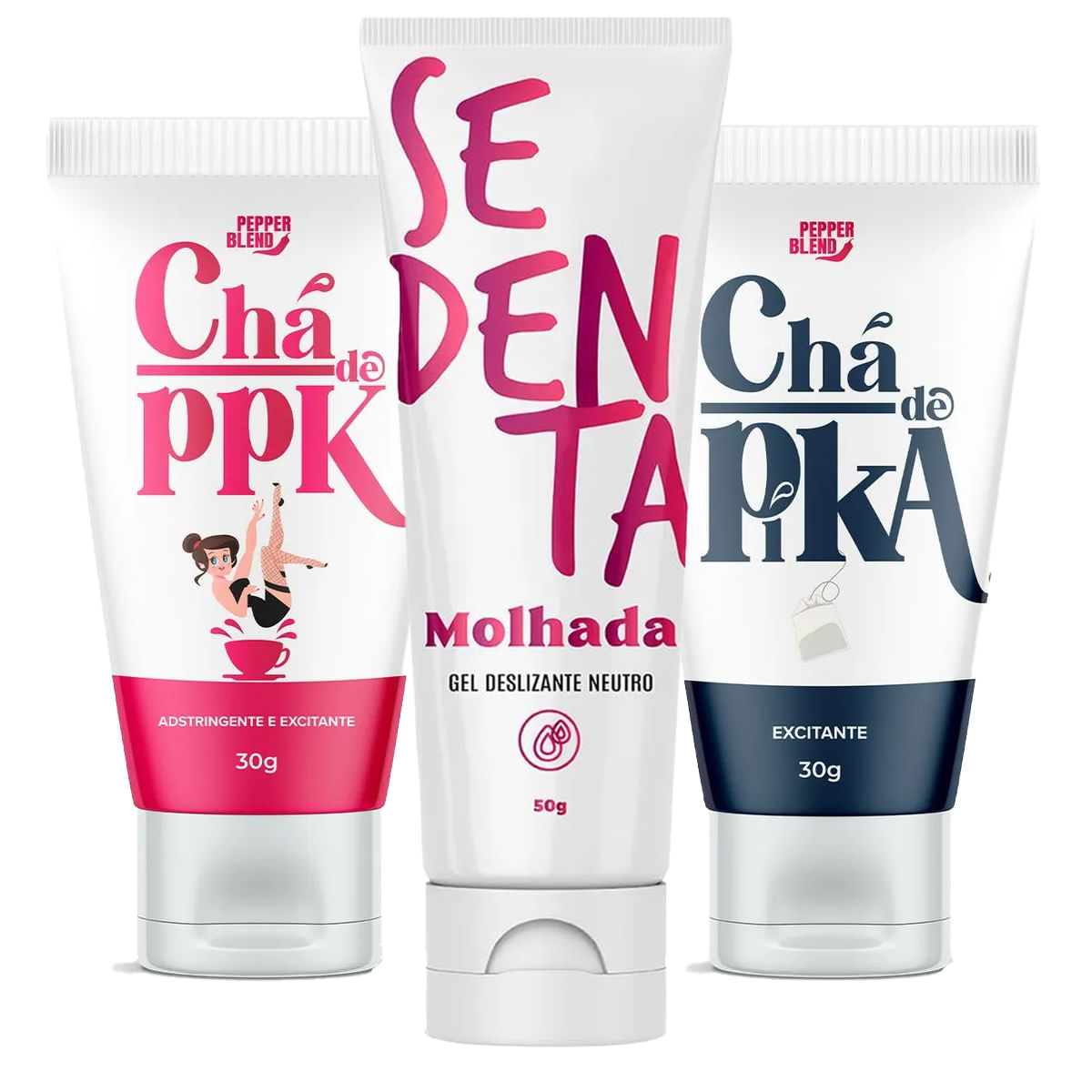 Kit Erótico com Chá de PPK, Chá de Pika e Sedenta Molhada Kit Erótico com Chá de PPK, Chá de Pika e Sedenta Molhada