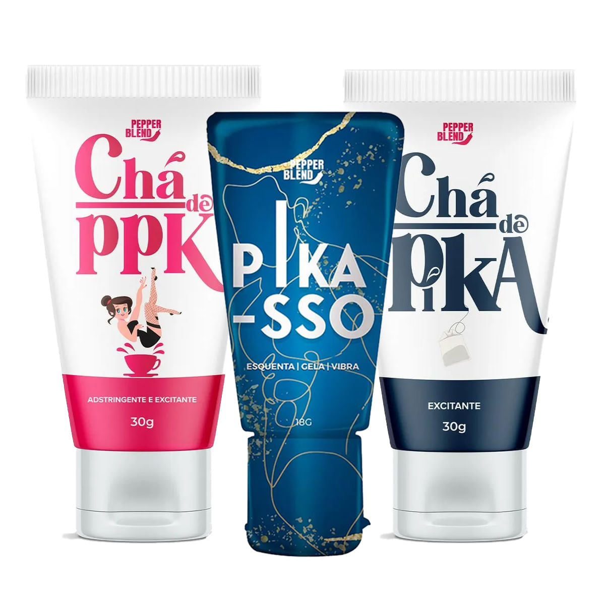 Kit Erótico com Chá de PPK, Chá de Pika e Pikasso Kit Erótico com Chá de PPK, Chá de Pika e Pikasso