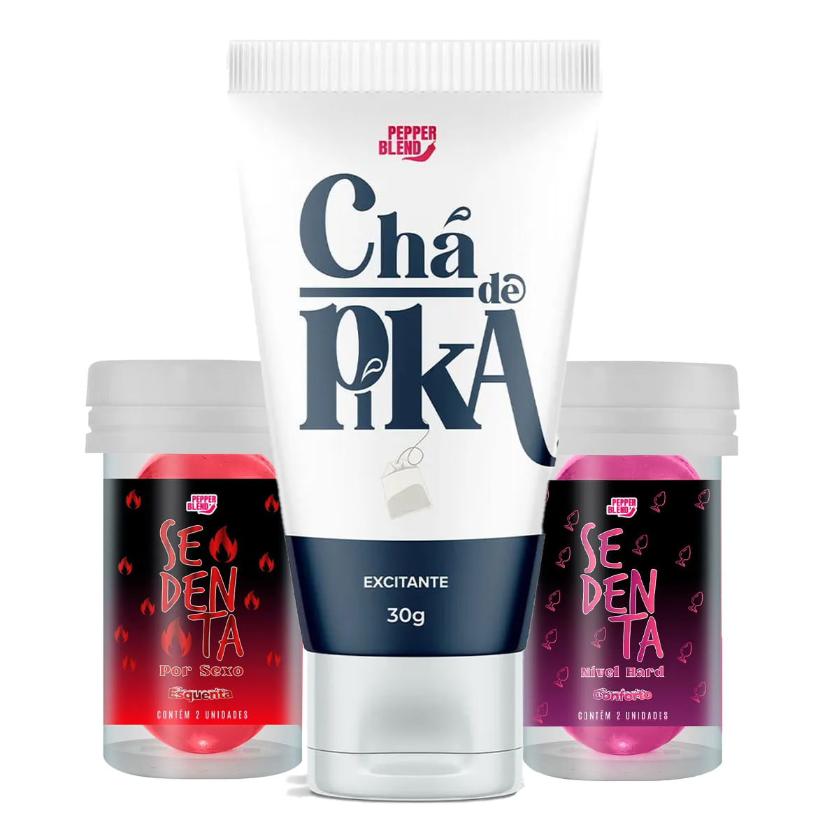 Kit Erótico com Chá de Pika, Pepper Ball Sedenta Por Sexo e Pepper Ball Nível Hard Kit Erótico com Chá de Pika, Pepper Ball Sedenta Por Sexo e Pepper Ball Nível Hard