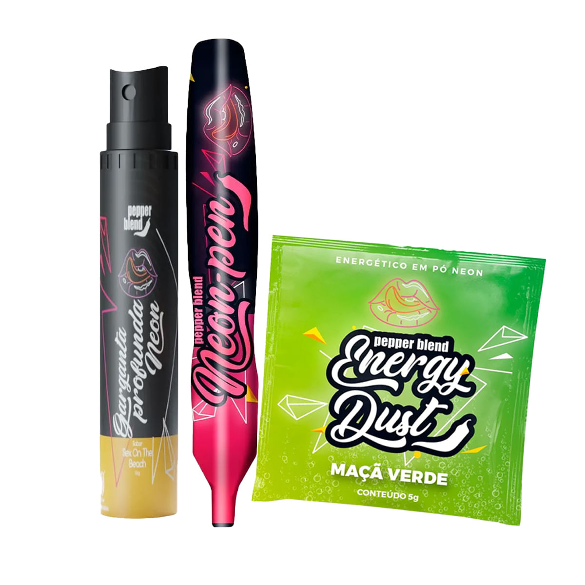 Kit Erótico com Garganta Profunda, Neon Pen e Neon Dust