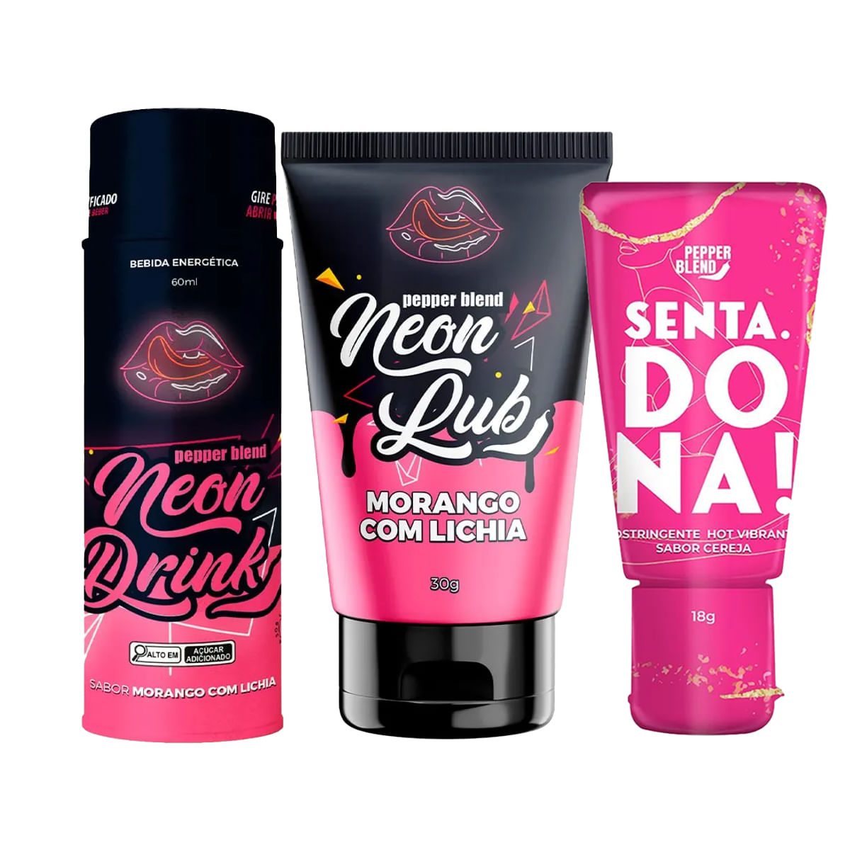 Kit Erótico com Neon Lub, Neon Drink e Senta Dona