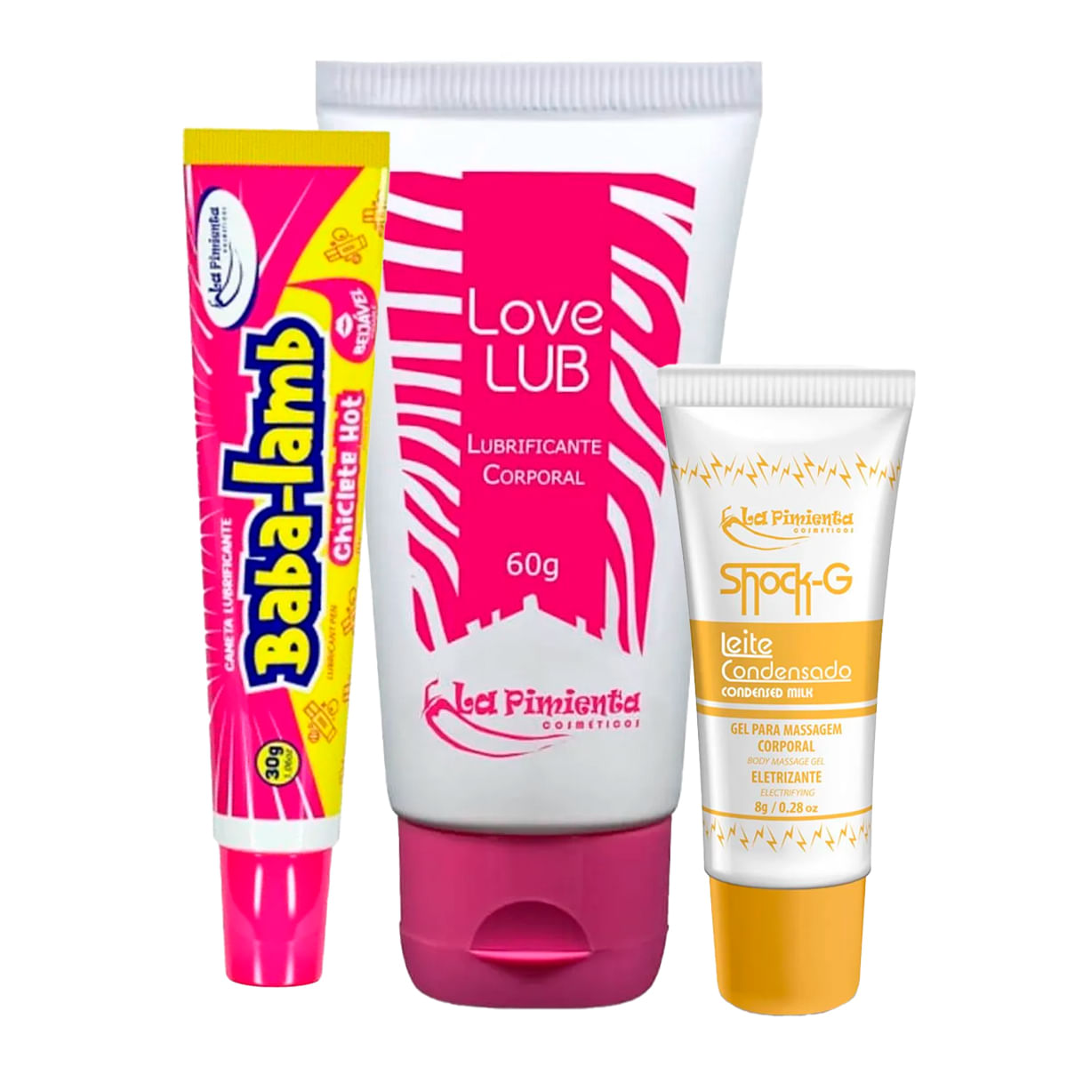 Kit Promocional com Baba Lamb Caneta, Love Lub Neutro e Shock G Leite Condensado