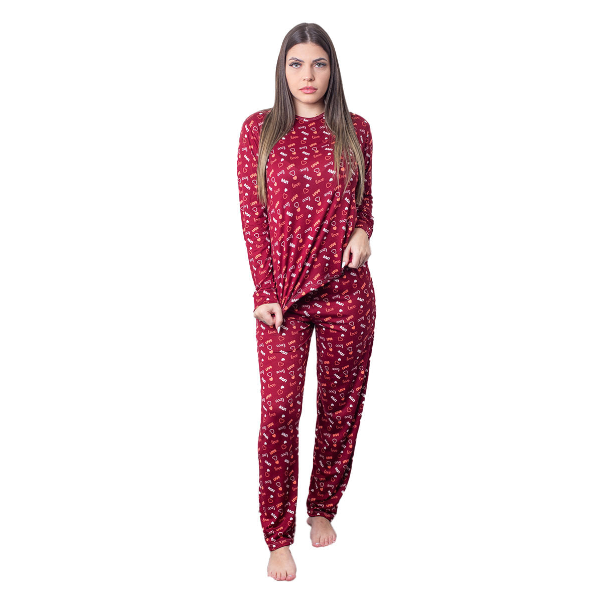 Pijama Longo Estampado Hot Love